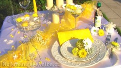 Výzdoba svatební tabule pro 40 hostů, žlutá